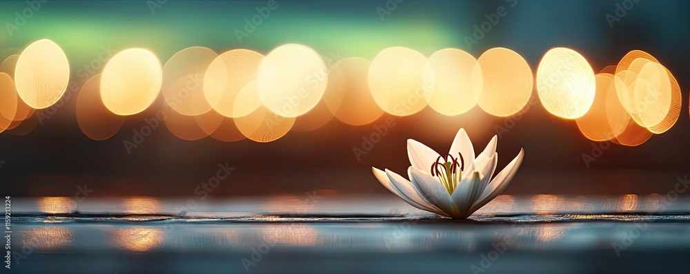 Poster lily floral abstract background idea. delicate flower floating beautifully in serene water with soft