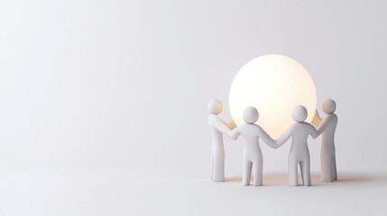 Human Figures Holding Hands Around a Light Sphere
