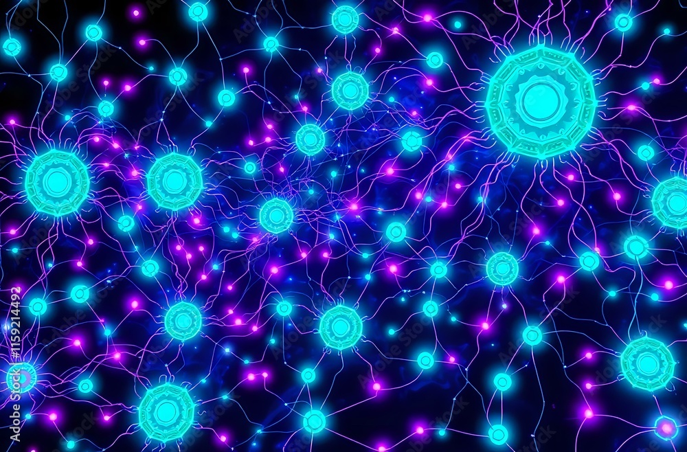 Poster cybernetic art nouveau node pattern