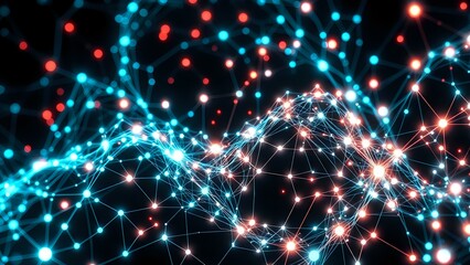Obraz premium Neon Cybernetic Wave - Bioluminescent Node Network