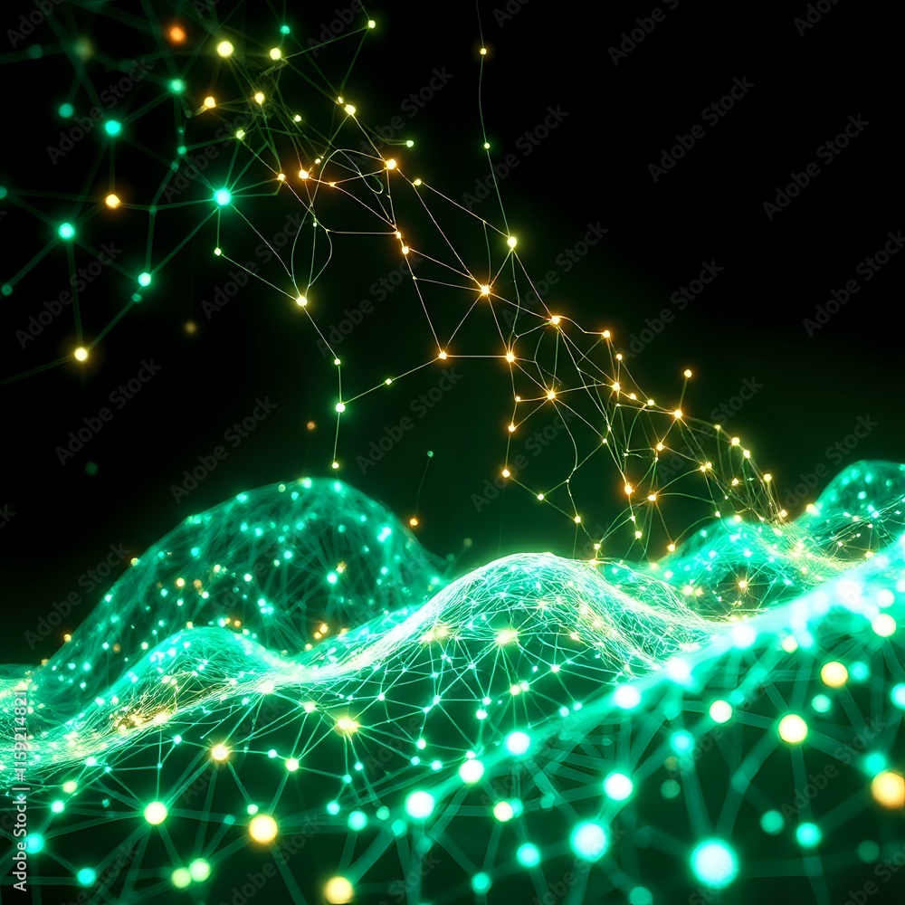Poster neon neural network glow - bioluminescent data visualization art