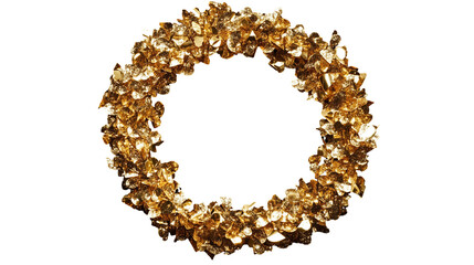 Obraz premium Golden circular wreath made of overlapping glitter particles isolated on transparent background