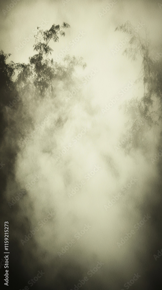 Poster mysterious fog enveloping trees creates ethereal atmosphere