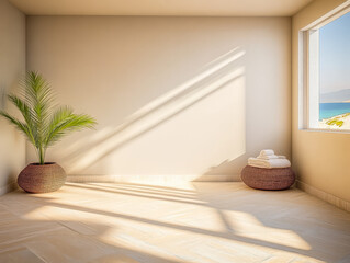Relaxing interior space with natural light and ocean view in a coastal setting