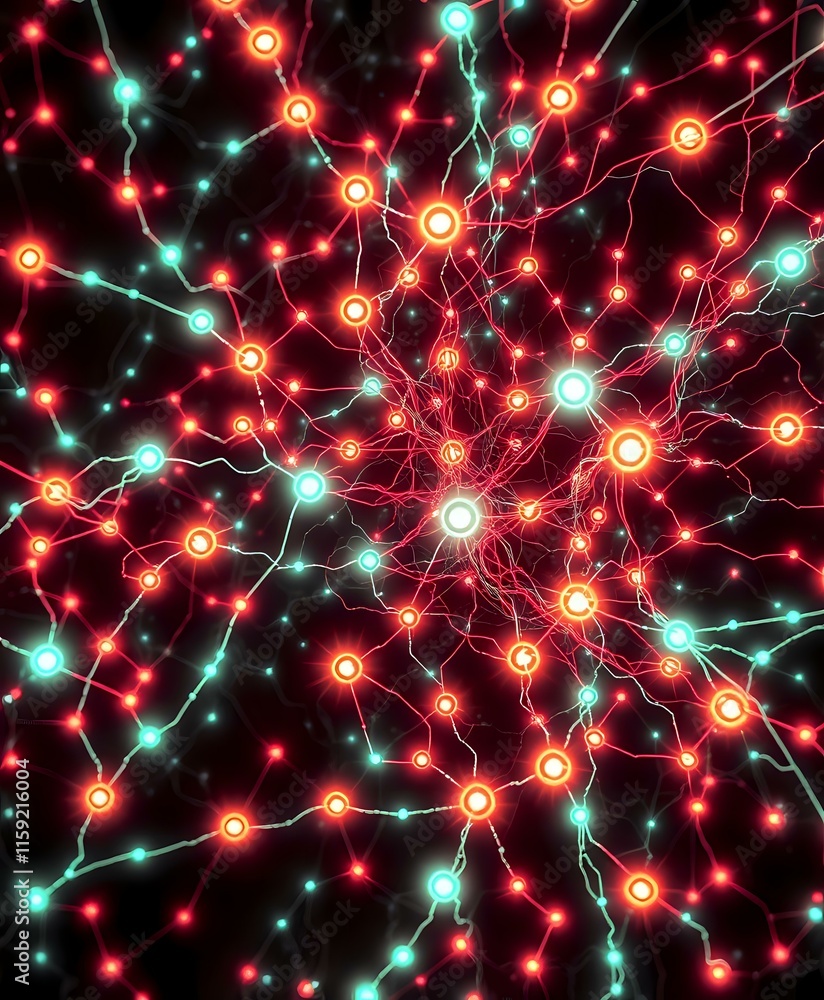 Poster interconnected neural networks - bioluminescent glow