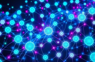 Neon Bioluminescent Network - Glowing Nodes in Cybernetic Art Nouveau Style