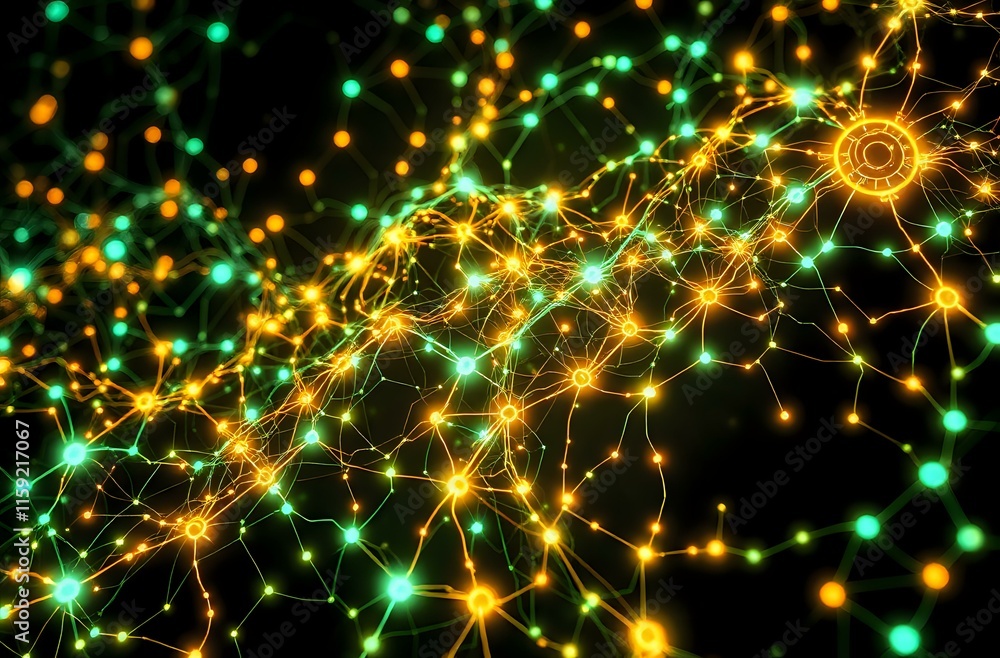 Poster interconnected neural networks in bioluminescent art nouveau style