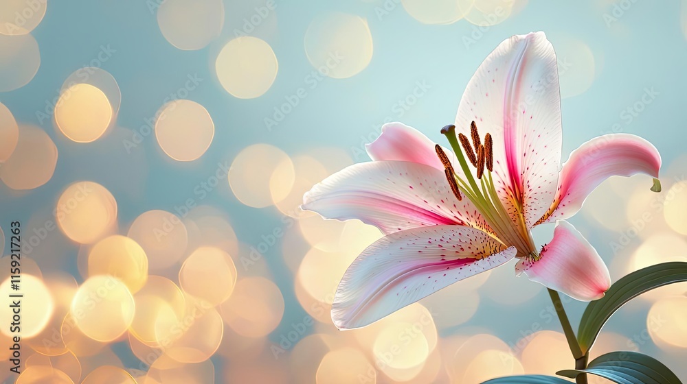 Poster lily floral abstract background idea. beautiful pink lily flower with blurred background creating a 