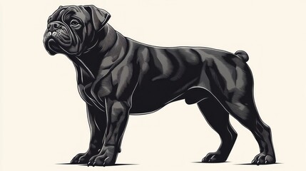 Powerful black bulldog standing, isolated on white.
