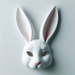 White rabbit mask with long ears on the wall.