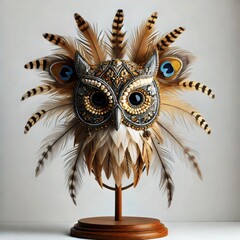 Owl mask with feathers.
