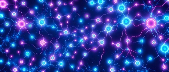 Fototapeta premium Blue-Purple Bioluminescent Neural Networks Abstract Art