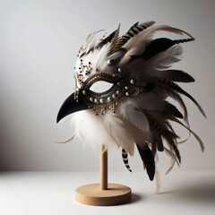 Bird of prey mask with feathers.