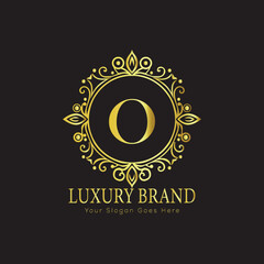 Letter O Luxury brand logo design with a royal gold crown emblem and elegant typography
