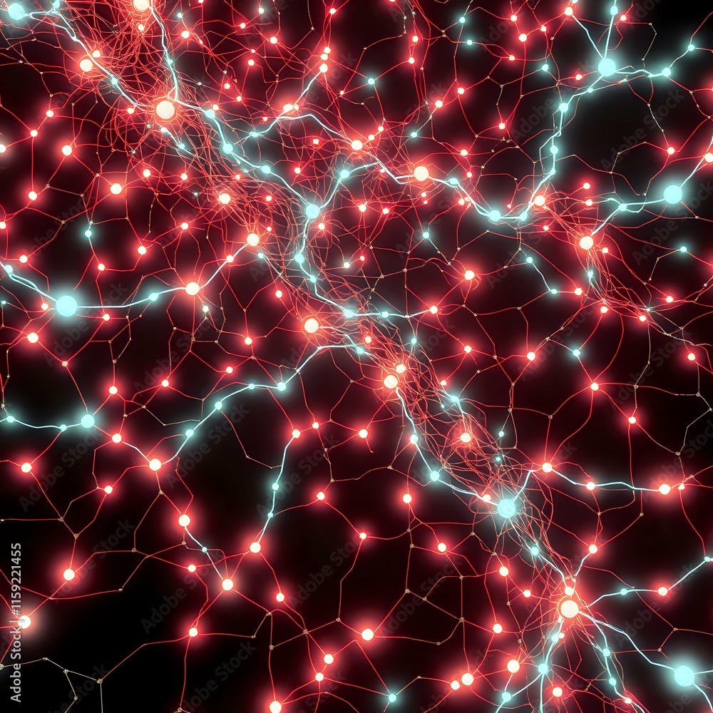 Poster mesmerizing neon node network with bioluminescent glow