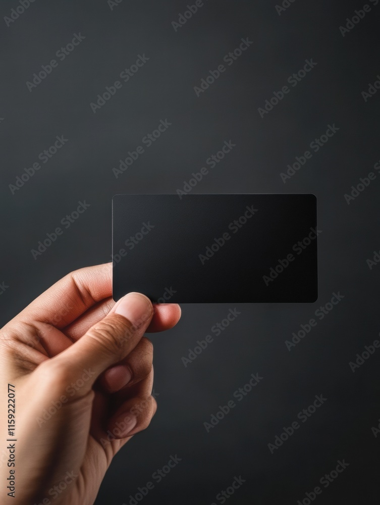 Aufkleber sleek black gift card held by a hand with copy space for branding and messaging. generative ai