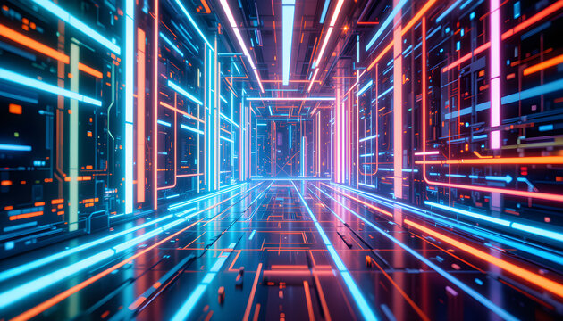 3D Abstract Futuristic Digital Neon Lighting Wallpaper