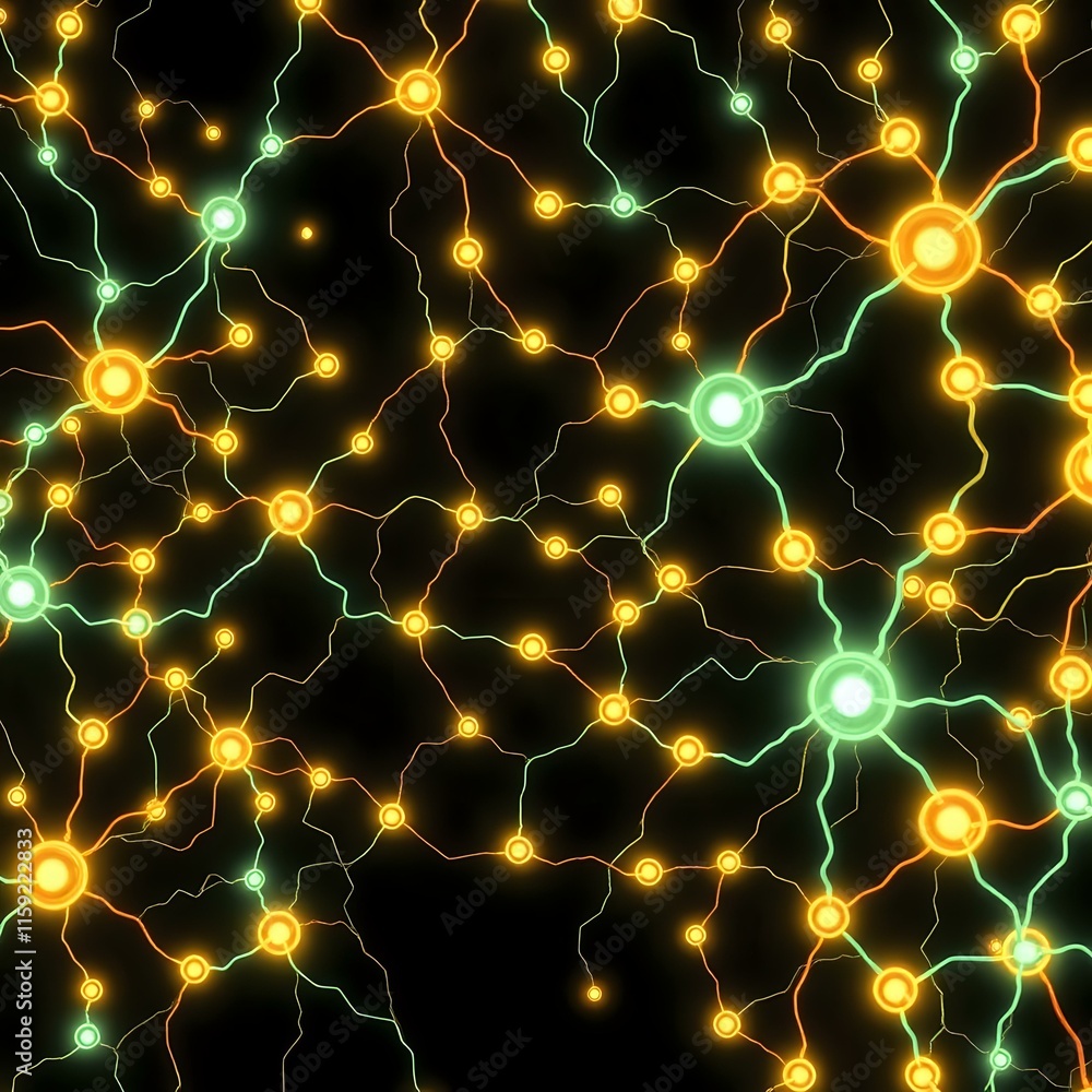 Poster Interconnected Neural Network Nodes | Cybernetic Art Nouveau Stock Image