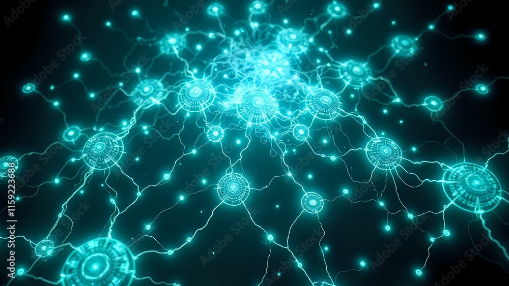 Aufkleber pulsating neural network abstract art - cybernetic galaxies