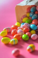 Obraz premium A paper bag filled with lots of colorful candies, perfect for parties or as a fun treat