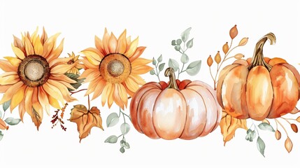Elegant Watercolor Pumpkins and Sunflowers Wedding Decorations