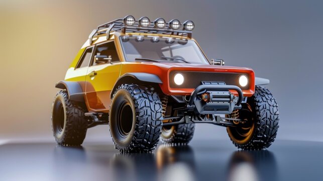 A creative vehicle design rendering, displaying a realistic 3D model of a new car concept,