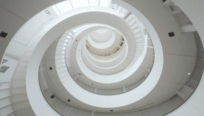Fototapeta premium A minimalist shot of a white spiral staircase inside a modern building, emphasizing curves and symmetry.