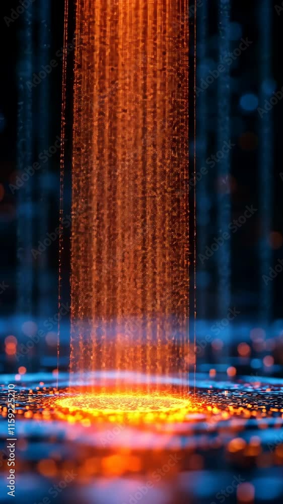 Poster captivating orange light streams create mesmerizing patterns in a dark atmosphere near water