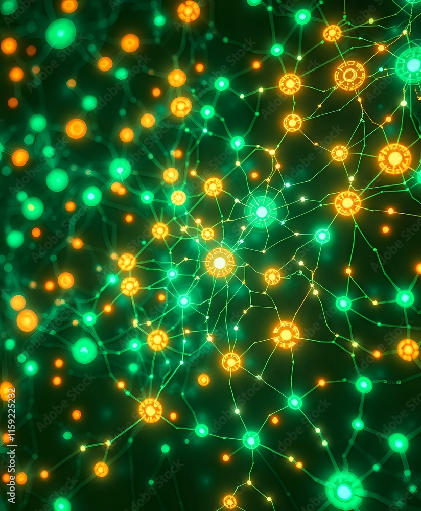 Poster glowing neural network data visualization