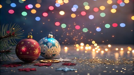 Happy new year celebration with golden fireworks in the dark sky background
