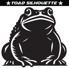 Black silhouette big toad frog animal body, fairy tale Halloween character. Simple black and white Vector isolated on white background. 
