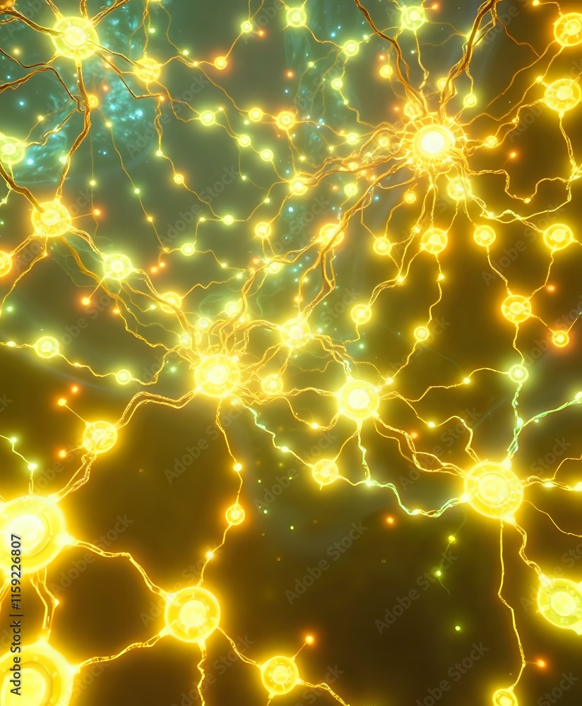 Aufkleber glowing neural network web - abstract digital art