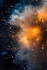 A close-up shot of a firework exploding in the air, with vibrant colors and sparks