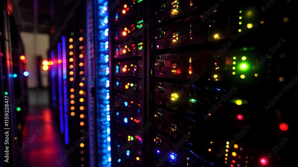 Aufkleber illuminated server racks in a modern data center