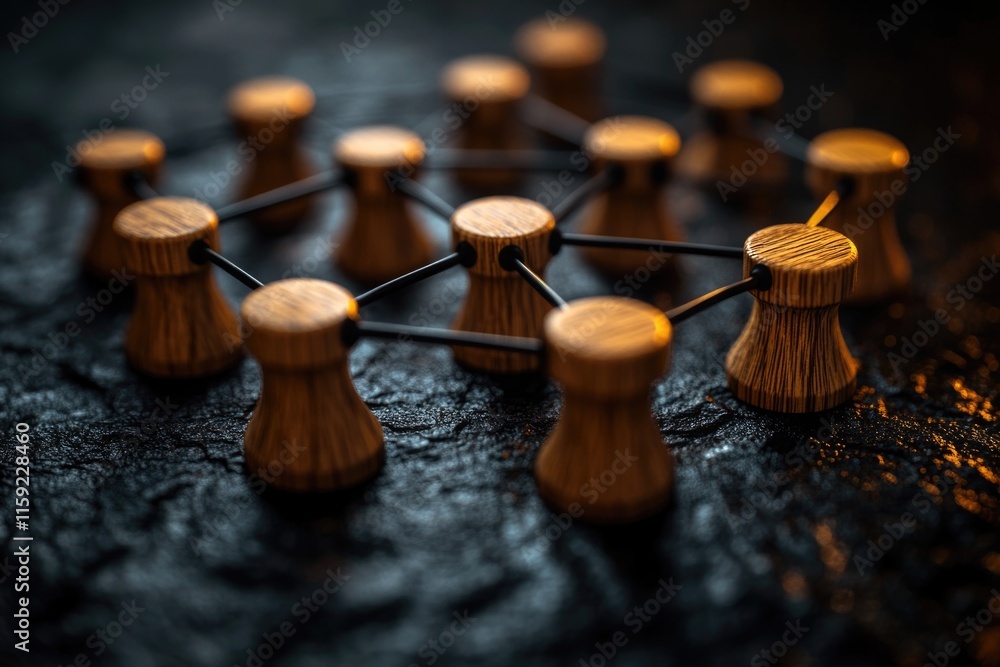 Poster a set of wooden pegs arranged neatly on a tabletop, great for various uses including crafting and di