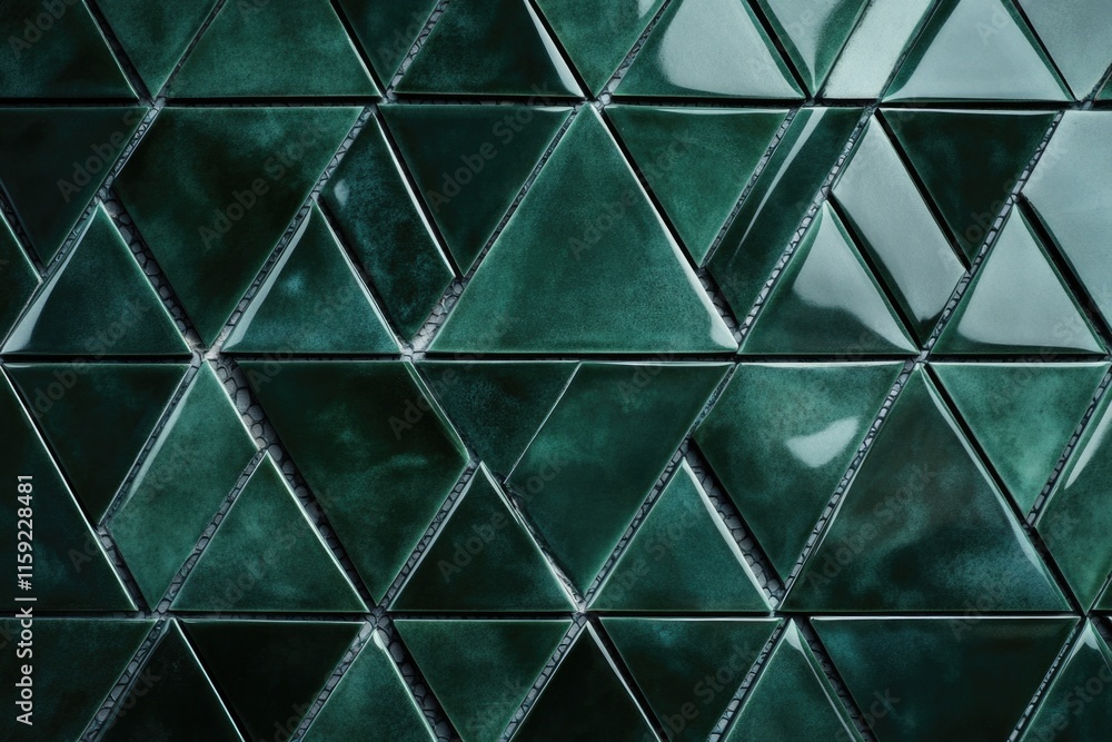 Poster a close-up shot of a green tiled wall with intricate patterns and texture