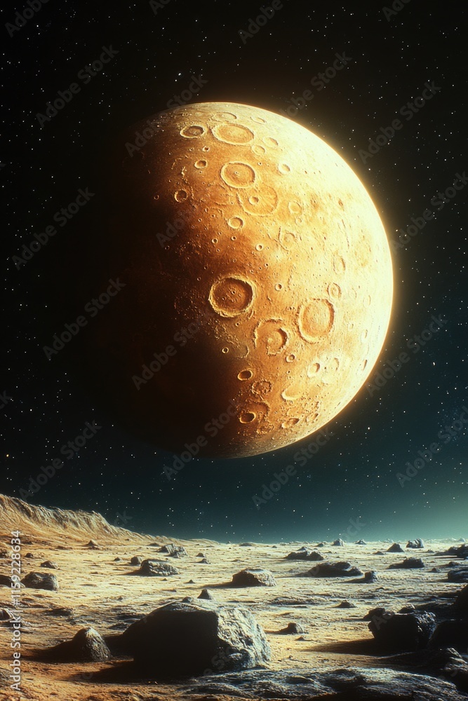 Poster A planet with a moon in the background