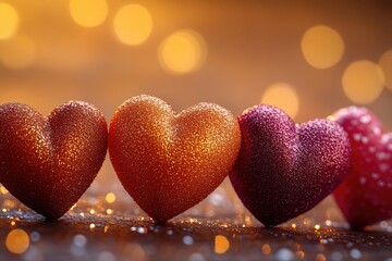 Fototapeta premium A set of three hearts sitting together in a compact formation, often used as a symbol for love and friendship