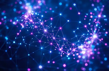 Interconnected Cybernetic Art Nouveau Nodes in Cool Blue-Purple Glow