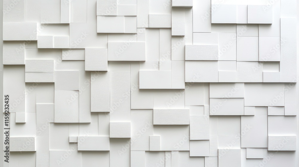Poster modern white wall design featuring textured rectangular panels arranged creatively in a minimalistic