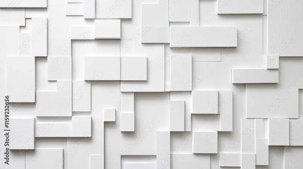 Poster modern white wall design featuring textured rectangular panels arranged creatively in a minimalistic