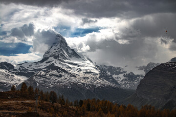 View on Matterhorn with drammatic sky