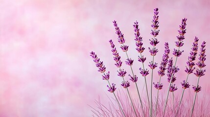 Obraz premium Lavender floral abstract background concept. Lavender flowers in soft pink background create a calming and serene atmosphere.