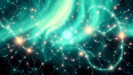 Cybernetic Galaxy Nebula Art Nouveau Design, Stars Connected by Mesmerizing Lines