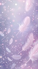 Serene Floating Feathers with Lavender and Pearl Background