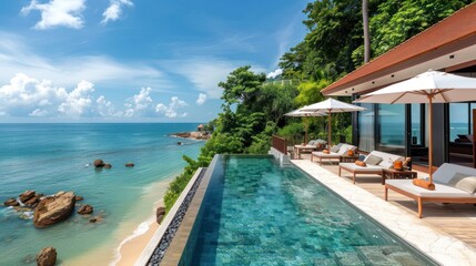 Obraz premium A luxurious beach resort, featuring private cabanas and infinity pools overlooking the sea,