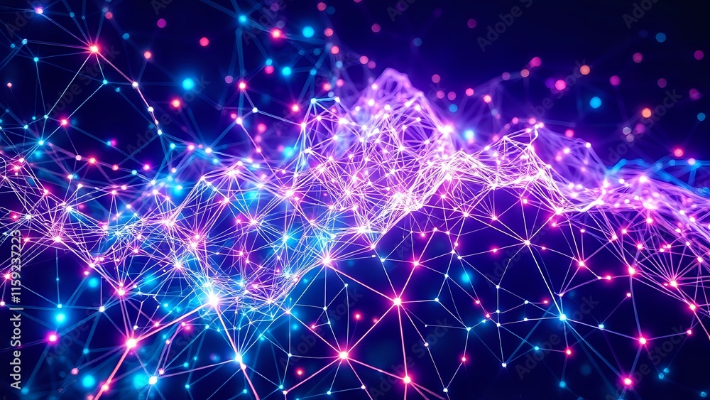 Aufkleber glowing cybernetic aurora - neon nodes in web design