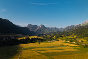 Aerial view on a valley in the mountains