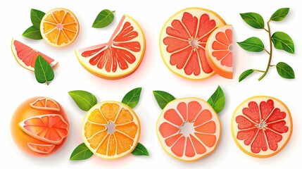 Obraz premium Vibrant 3D Papercut Grapefruit Sliced Citrus Fruit Set for Creative Projects