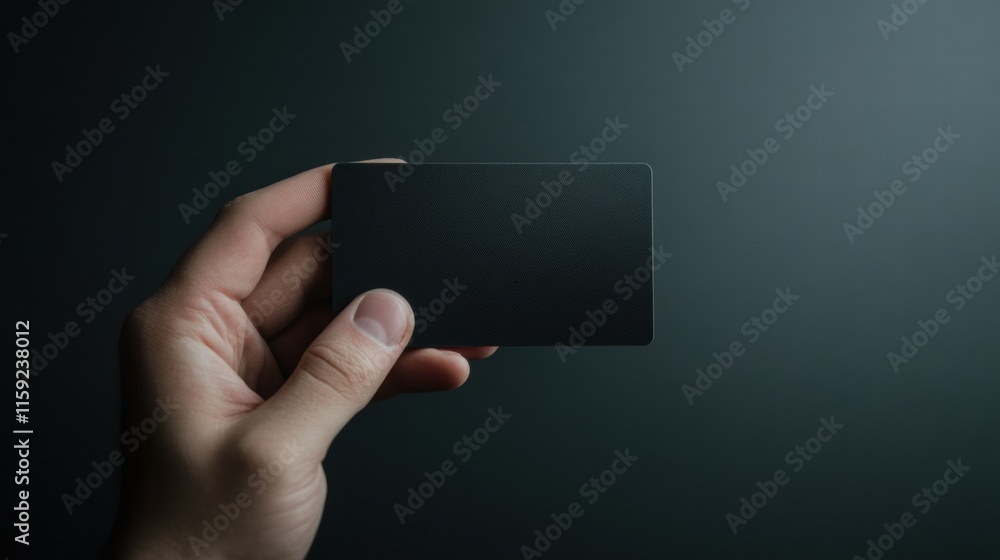 Leinwandbilder sleek black gift card held by a hand in a dimly lit setting with space for text and design elements.